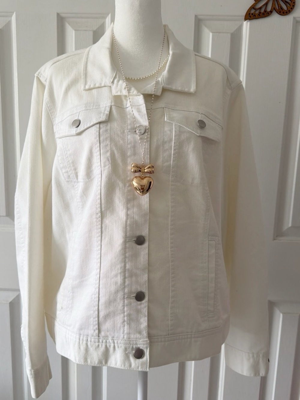 croft & barrow Cream Button-Up Denim Jacket